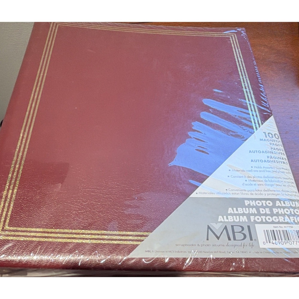 MBI 3 Ring Photo Album Picture 100 Magnetic Page  Blue Gold Trim Book Burgundy